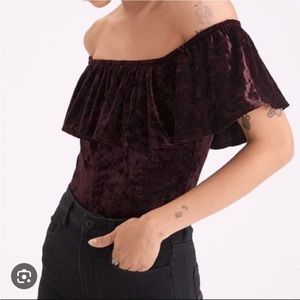American Eagle Crush Velvet Off the Shoulder Bodysuit